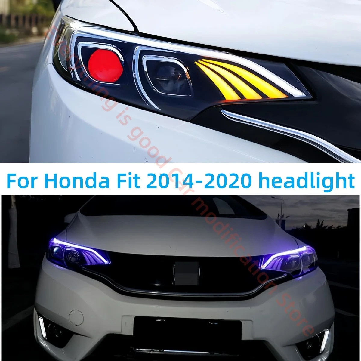 

Фара в сборе для Honda Fit 2014-2020: Модификация, светодиодные ближний и дальний свет, дневные ходовые огни, динамический указатель поворота
