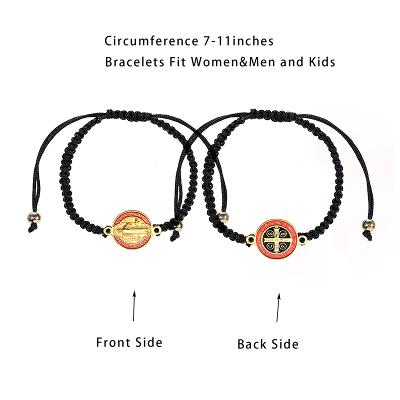 6 قطعة سان بينيتو أساور الأسود حبل الحبل قابل للتعديل سوار ضعف الجانب سانت بينديكت ميدالية قلادة الصلاة أساور