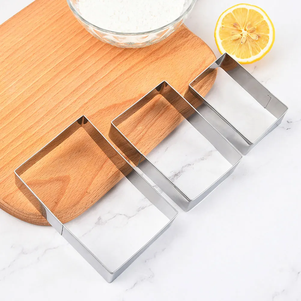 

5pcs Stainless Steel Rectangle Cookie Cutters Baking Molds Fondant Cake Tool Set Large Dough Cutter Mousse Ring Mold Cookie