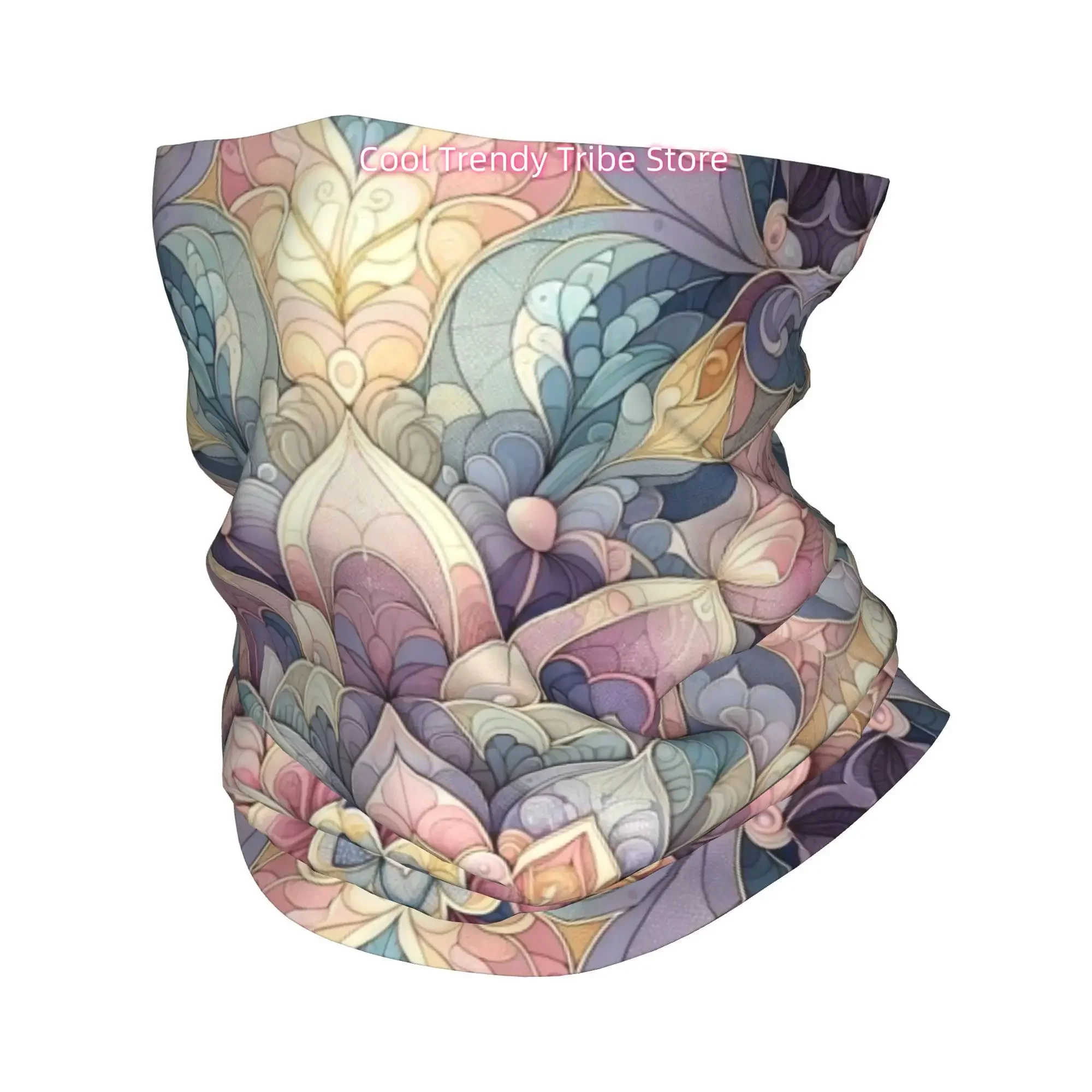 Soft Pastel Mandala Pattern with Symmetrical Floral Motifs in Pink Blue and Yellow Novelty Head Scarf Bandana for Women Boho Flo