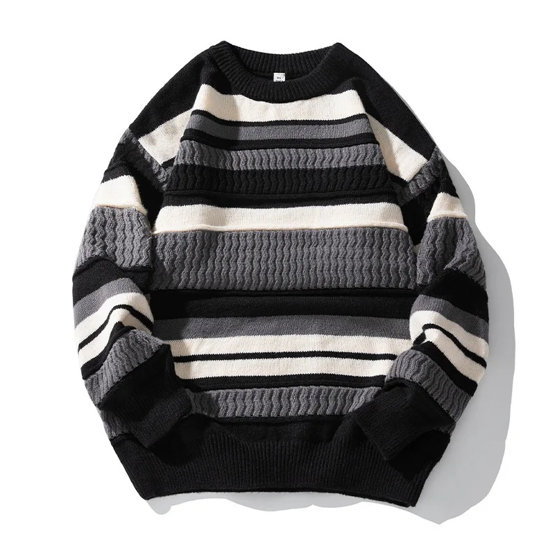Unisex Sweater 2025 Autumn Winter Women Knitting Sweater Japanese Style Striped Color Block Loose Men's Knit Outerwear