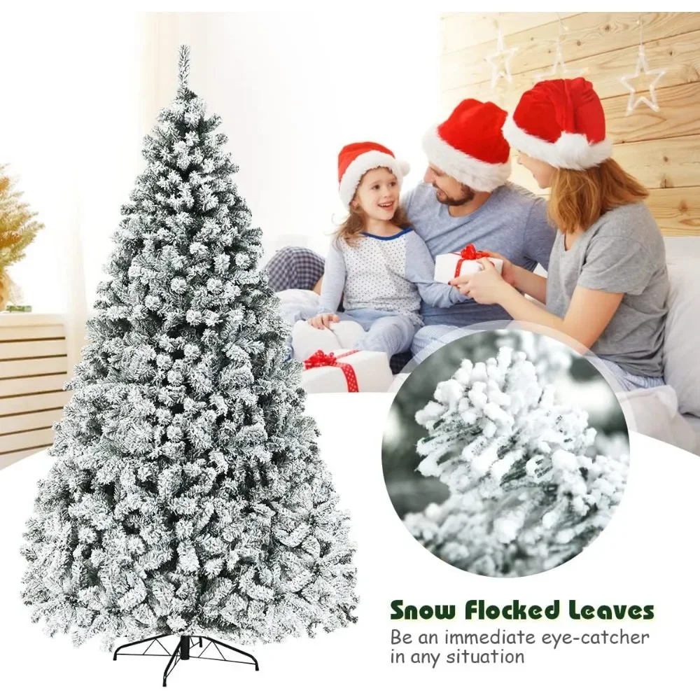 Nightcore Árbol de Navidad artificial preiluminado de 9 pies, pino con bisagras flocado de nieve con puntas de 1498 ramas y 550 luces LED, portátil