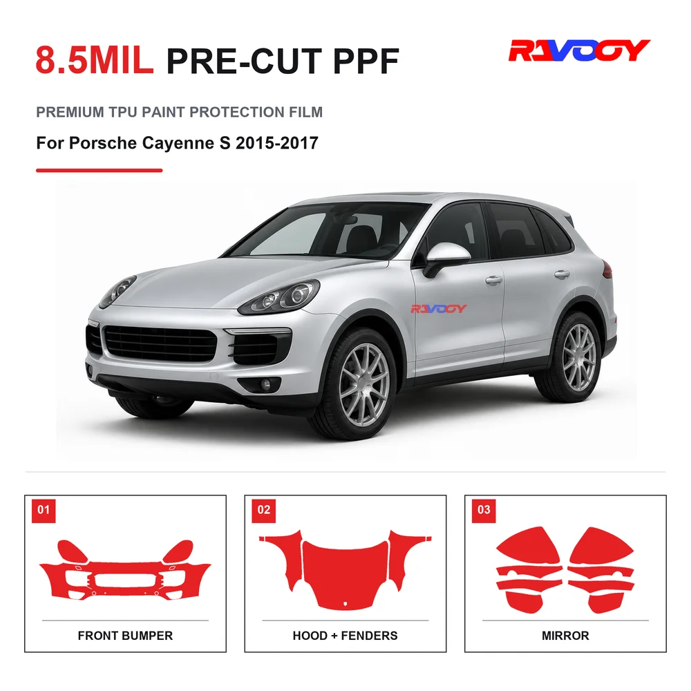 Precut PPF For Porsche Cayenne S 2015-2017 8.5mil TPU Clear Paint Protection Film Self Healing Hydrophobic UV Stone Chip Guard