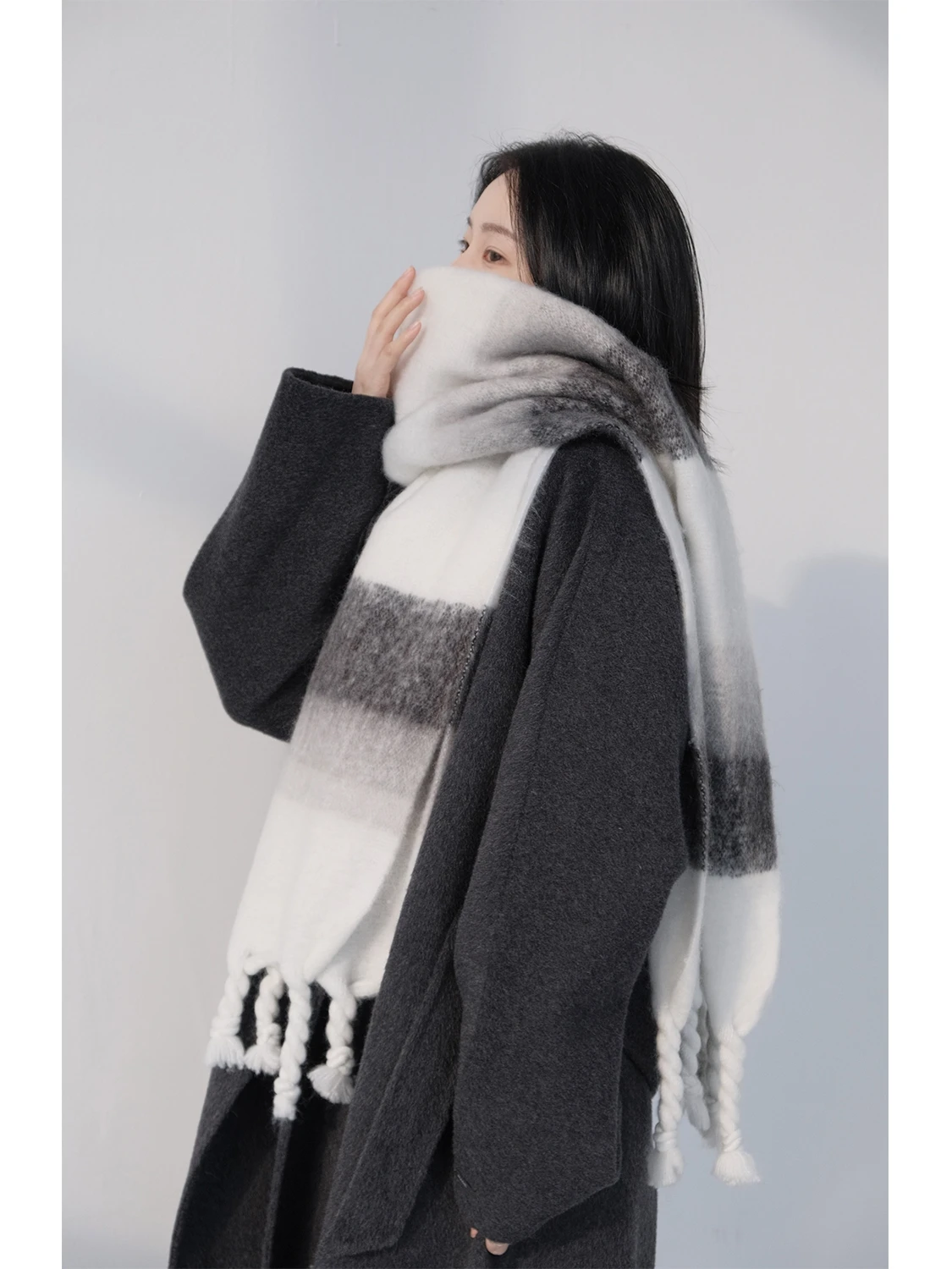 UMI MAO Niche High-end Gradient Color Blocked Mohair Scarf With Winter Thick Warm Scarf And Shawl Femme Y2K