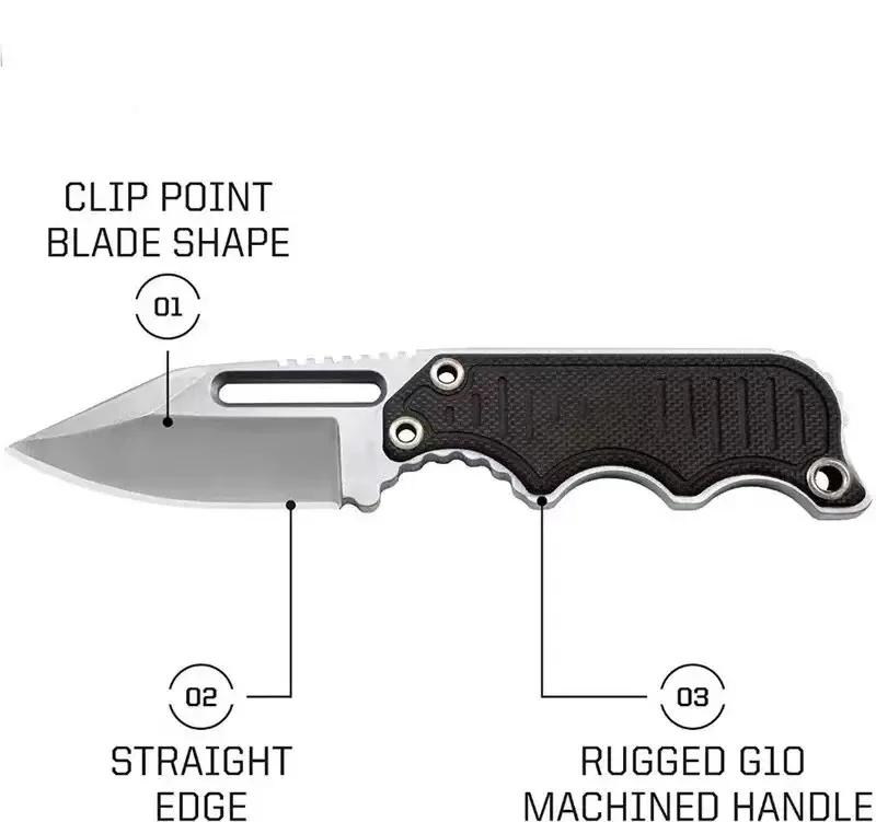 Small Fixed Blade Knife Mini Neck Keychain Knife Satin Plain Blade G10 Handle with ABS Sheath Outdoor EDC Camping Survival Tool