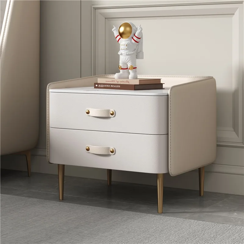 bedside table Italian simple light luxury rock slab countertop Nordic leather art complete bedroom storage bedside cabinet all s