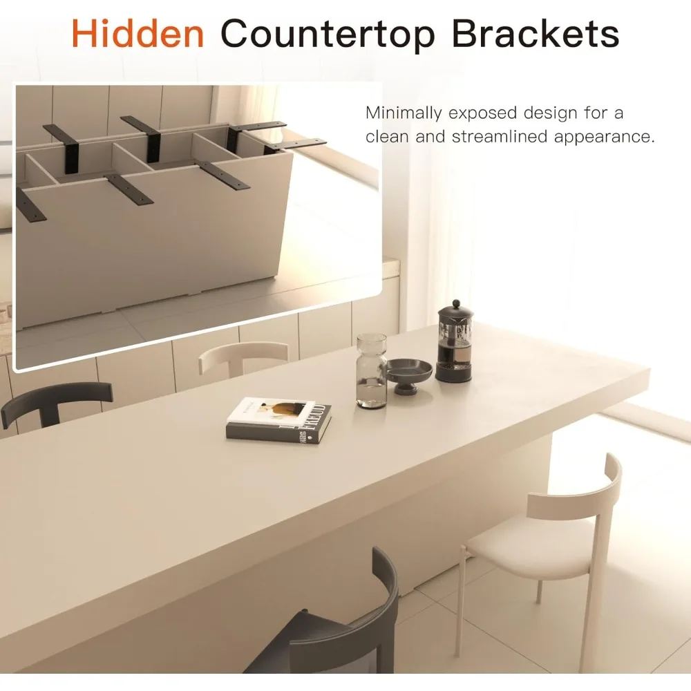 دعامات دعم على سطح الطاولة مكونة من 3 قطع شديدة التحمل للأرفف، تركيب أمامي قياسي سميك 3/8، على شكل حرف L