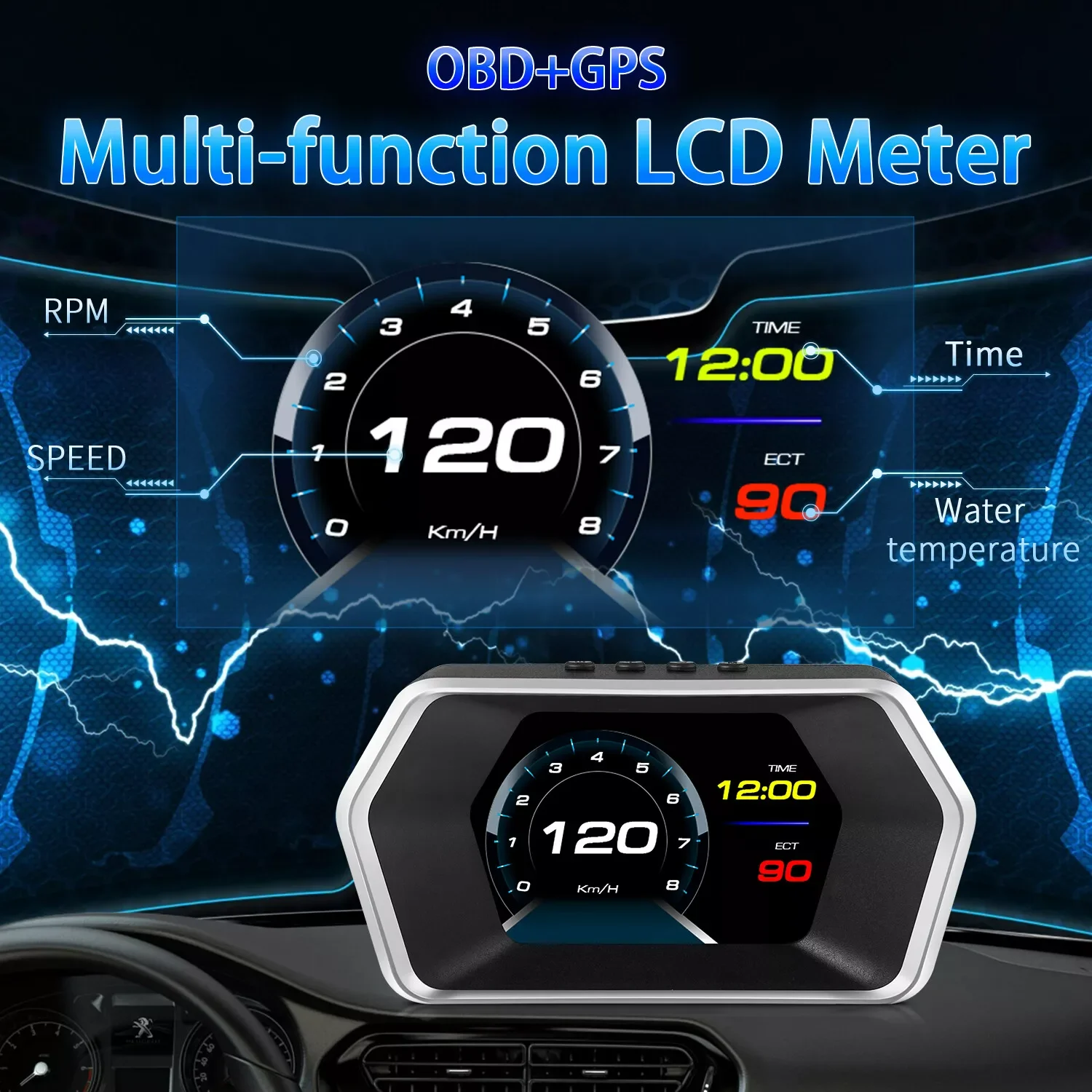 

OBD2 GPS HUD P17 Head Up Display Digital Speedometer Water Temperature Fuel Consumption Voltage Auto Electronics Alarm Reminder