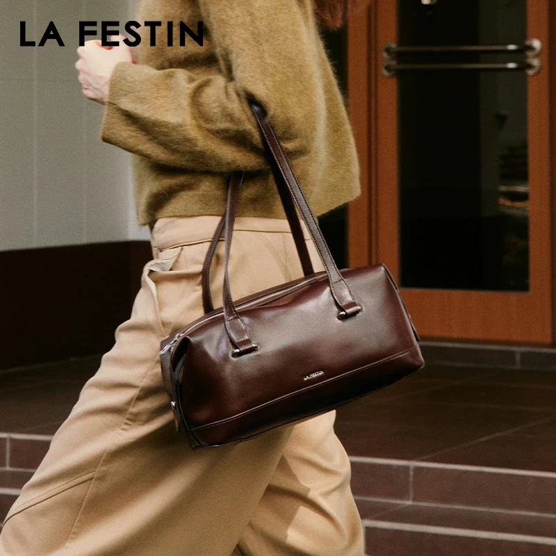 LA FESTIN Original Shoulder Bag Leather Bag Handbags Women Trend Boston Bag Bowling Bag  Fashion Designer Crossbody Bag Lady Bag