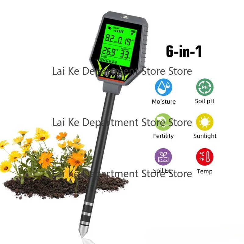 6-in-1 Soil Tester PH Meter/Fertility Light Temperature Humidity Orchard Compost Planting Detector