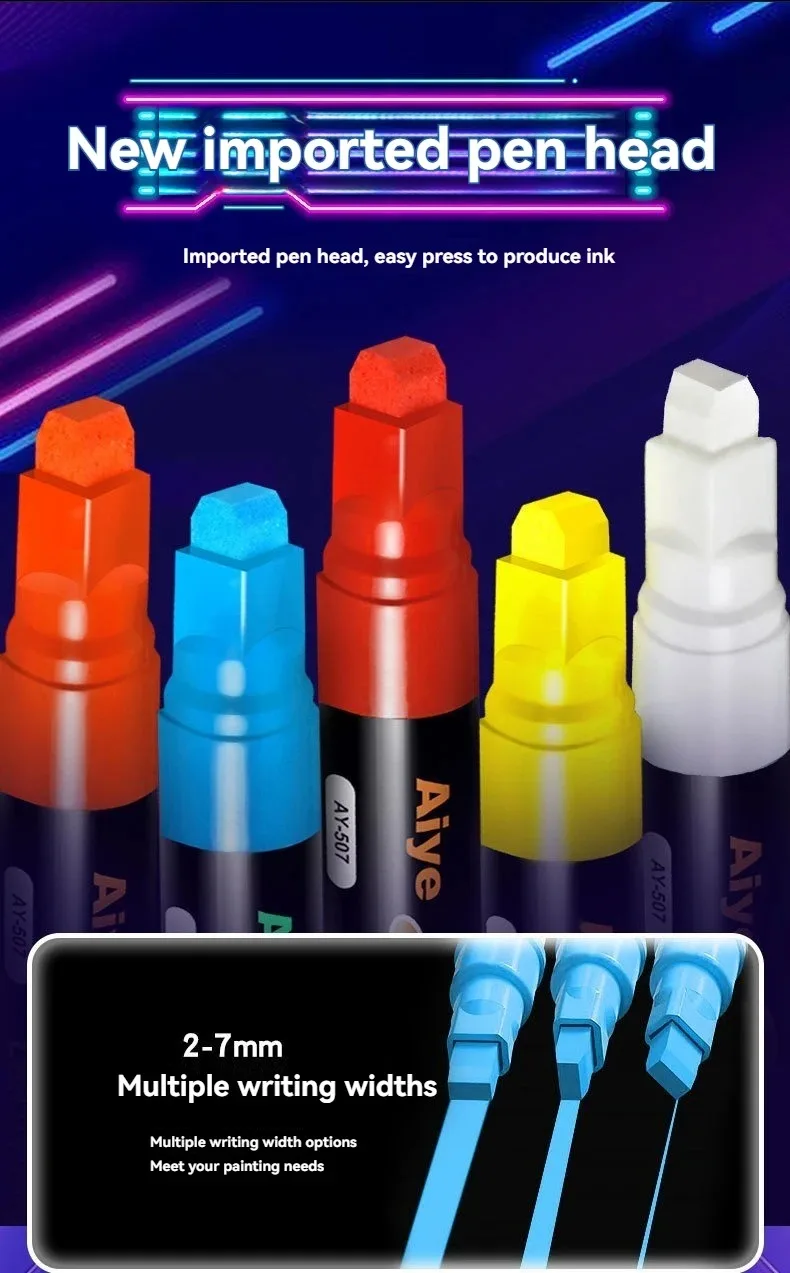 8 Farben 7 mm flüssige löschbare Kreidemarker, waschbare und nass abwischbare Neonmacher für Tafel, Kreidetafel, Schilder, Glasfenster – Detail 5