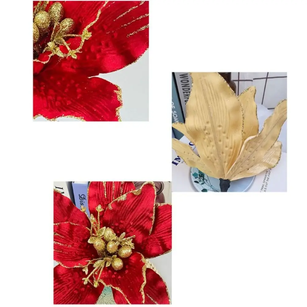 New Merry Christmas Velvet Flower Lightweight Attractive Xmas Tree Oranments Sequin Fake Flower