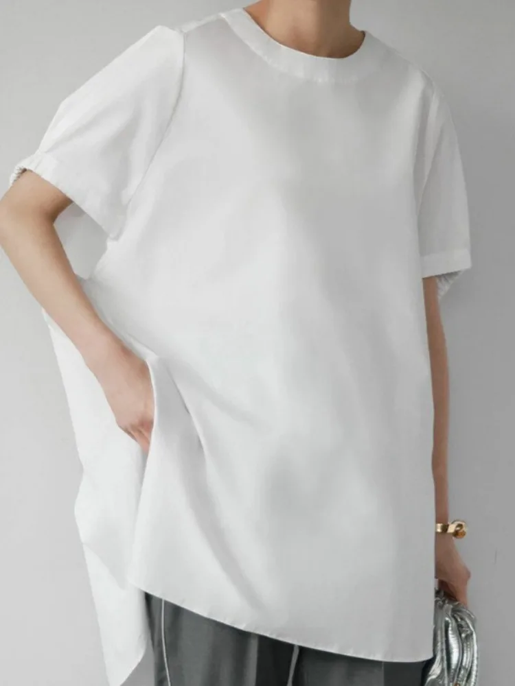 2024 Ropa Mujer Korean Tshirts for Women Short Sleeve O-neck Temperament Summer Chic Tops Casual Fashion White Irregular T Shirt