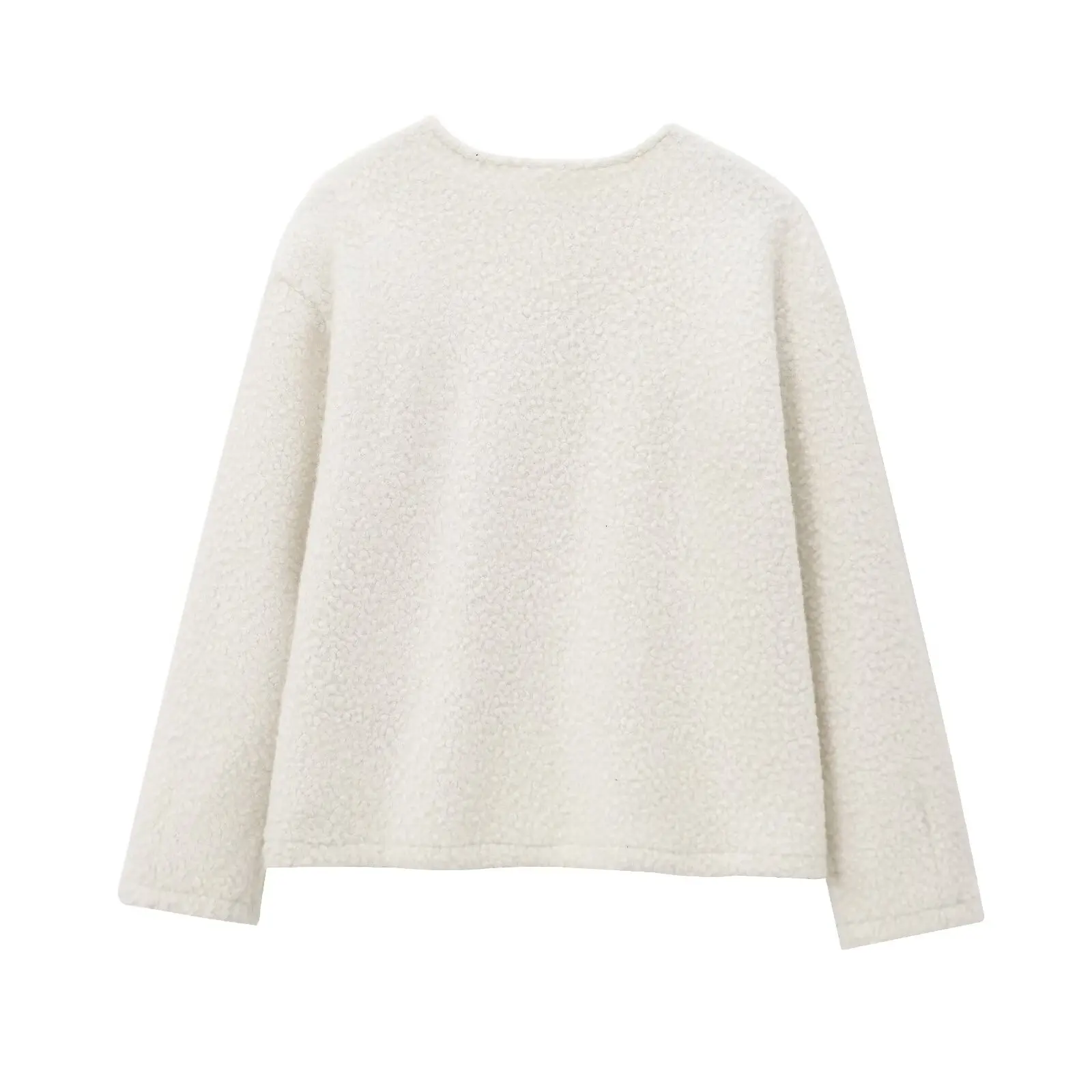 Jenny&Dave Minimalist Round Neck Pearl Leather Loop Hoodie Sweatshirt Women Pullovers Tops