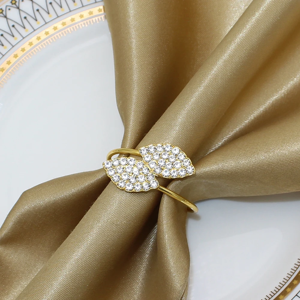 100Pcs Rhinestone Leaf Napkin Rings Gold Leaf Napkin Buckles for Christmas Wedding Dinner Party Birthday Table Decoration HB114