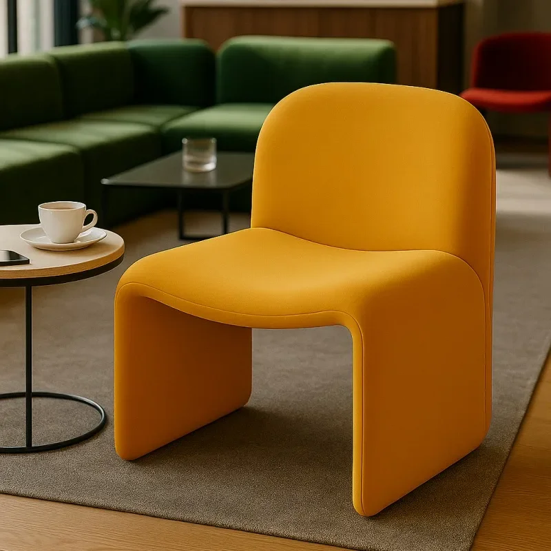 Modern U-Shaped Integrated Accent Chair Fluffy Textured Fabric Curved Bucket Backrest Ergonomic Leisure Lounge Single Chair