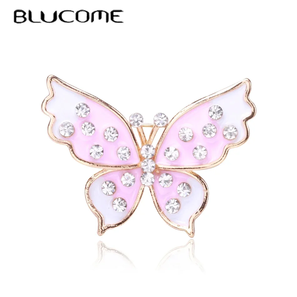 Blucome Alloy Pink Butterfly Brooches Women Couple Fashion Flicker Wings Person Party Casual Brooch Pins Valentine's Day Gift