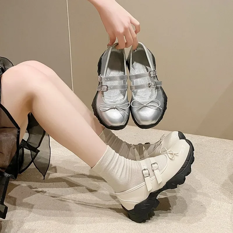 2024Summer Chunky Women Sports Shoes Fashion Shallow Butterfly-knot Platform Flat  Ladies Casual Outdoor  Jane