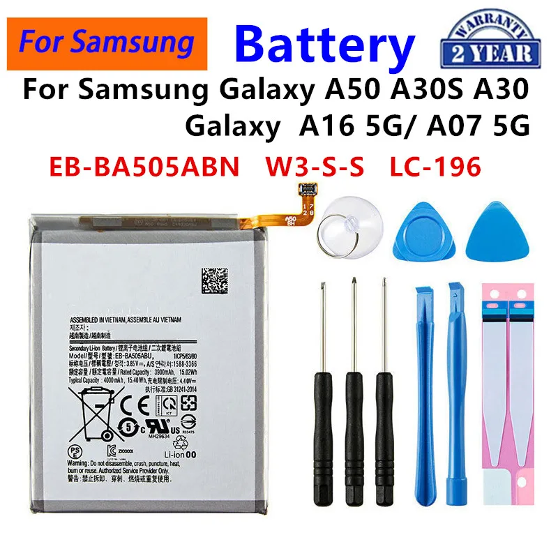 Brand New EB-BA505ABN EB-BA505ABU W3-S-S LC-196 Battery For Samsung Galaxy A50 A505F Galaxy  A16 5G A07 5G A30S Phone Batteries