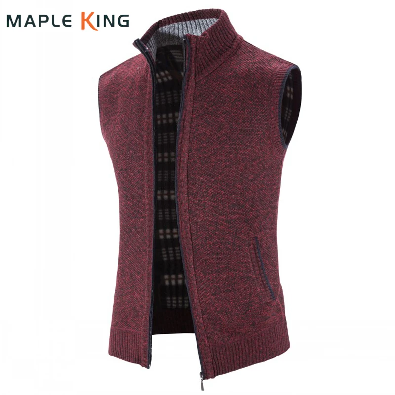 Men's Wool Sweaters Vest New Brand Autumn Thick Warm Men Casual Zipper Cashmere Sleeveless Sweater Knitted Fleece Veste Hommes