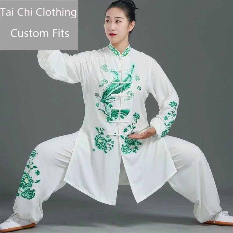 Qifeng Tai Ji Suit Women's Double Silk Linen White New High-End Spring and Autumn Performance Exercise Clothing