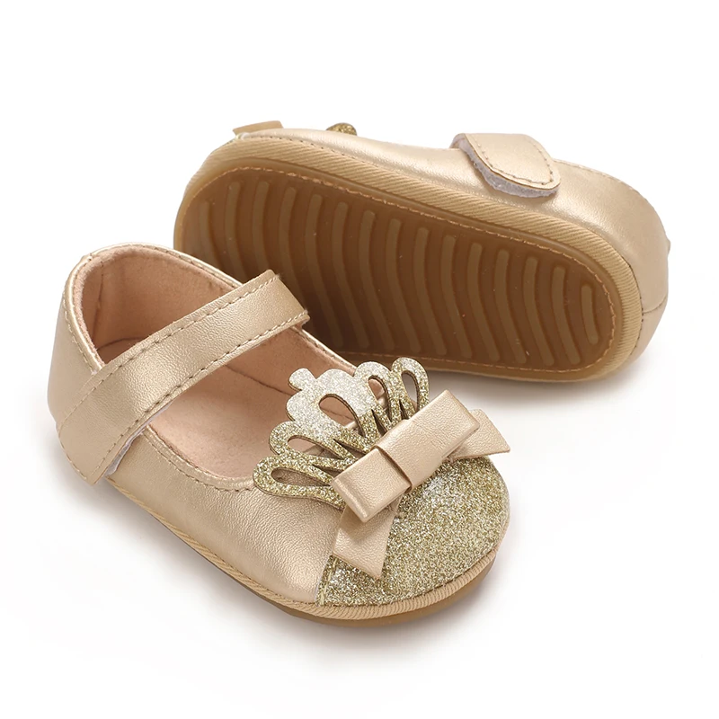 Spring and Autumn 0-18M Baby Girl Elegant Crown Decoration Princess Shoes Rubber Sole Durable Casual Preschool Shoes Walking Sho