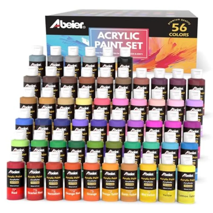 

Acrylic Paint Set, 56 Colors 2oz/60ml,Matte Finish, Waterproof, Rich Pigments, Non-Toxic Paints for Painting on Canvas Crafts W