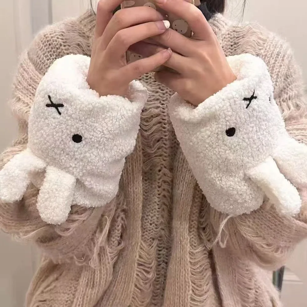 漫画ミッフィーウサギの袖カールした白いダウンジャケットの袖プロテクター仕事や勉強用暖かい袖絶妙でファッショナブルです