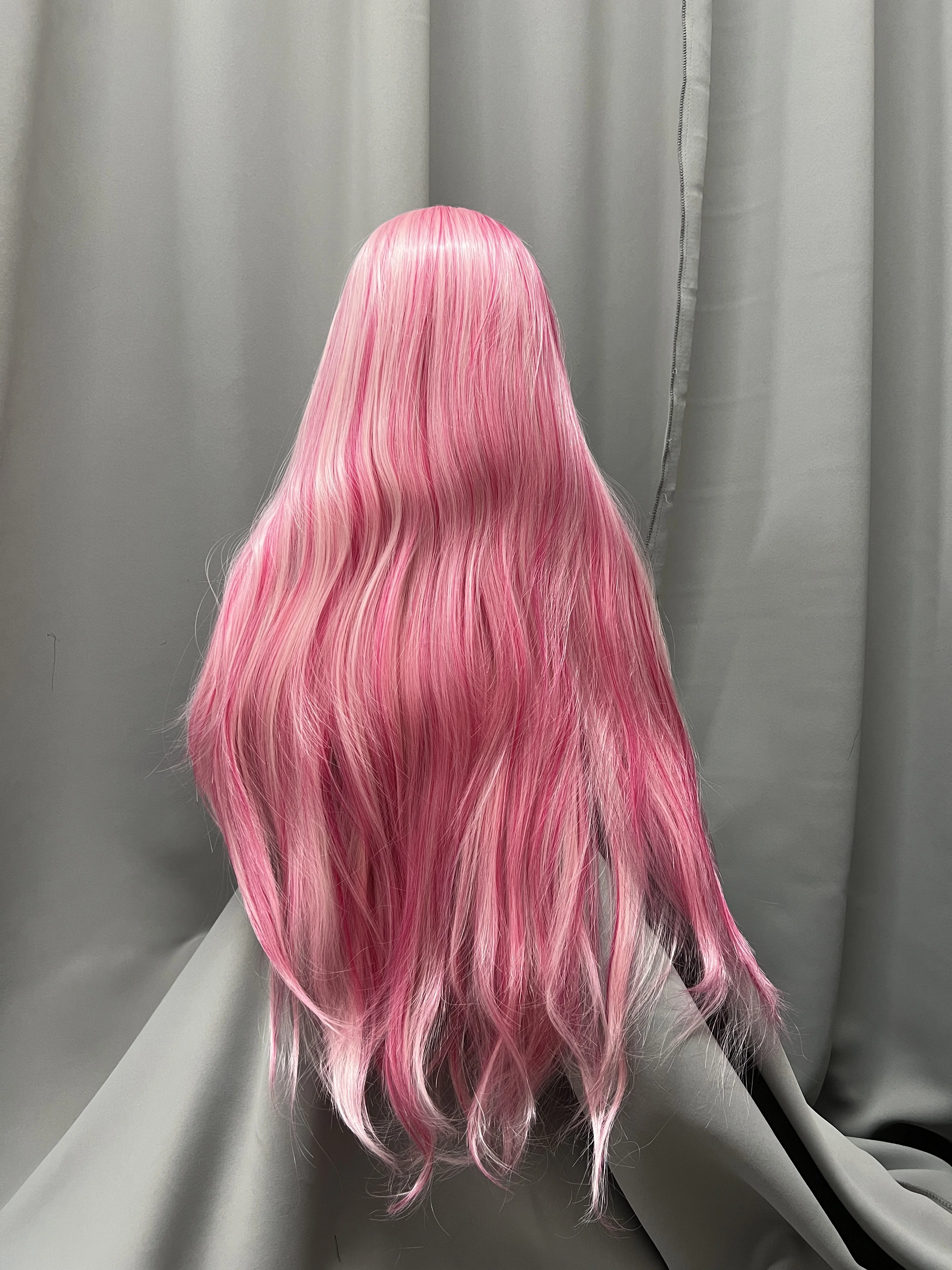 Pink Long Synthetic Wig Front Lace Mesh Cap Comfortable Elastic Natural Hallline Cosplay Party Dating Women Lace Front Wig