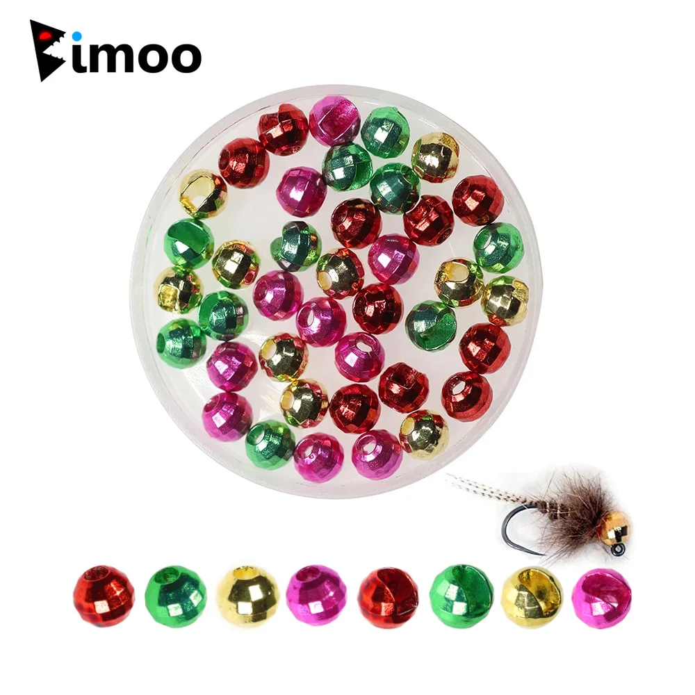 Bimoo 20/40PCS Fly Fishing 2.5mm - 4mm Faceted Slotted Tungsten Beads Disco Tying Beadheads for Jig Hook Nymphs