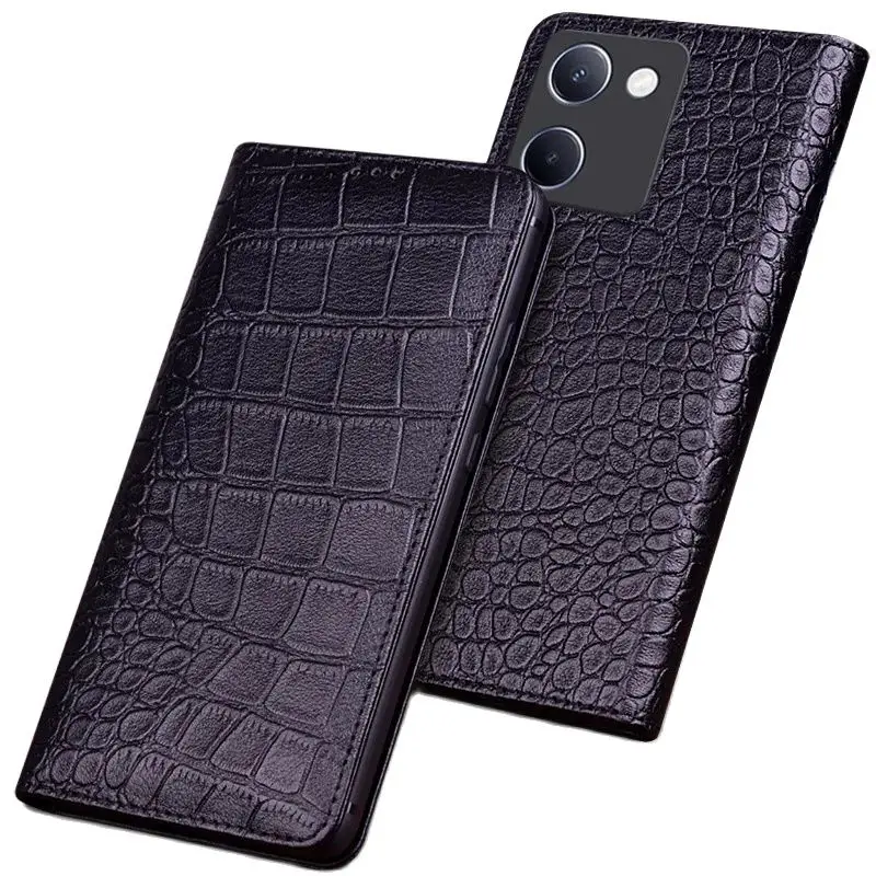 

Hot Luxury Genuine Leather Magnet Clasp Phone Cover Case For Vivo Y100 Y100i Kickstand Holster Cases Protective Full Funda