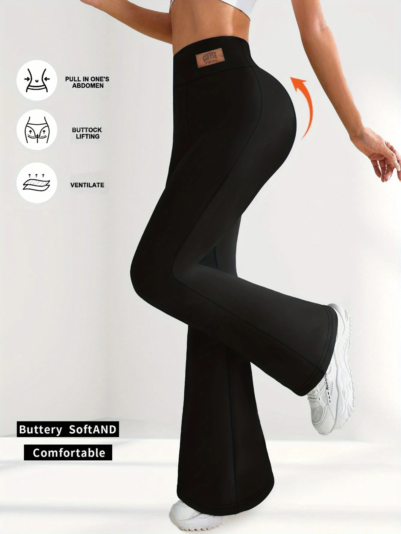 

2026 New Arrival Spring Black Women's High Waist High Elastic Tummy Control Butt Lifting Slim Fit Flare Pants Casual Yoga Workou