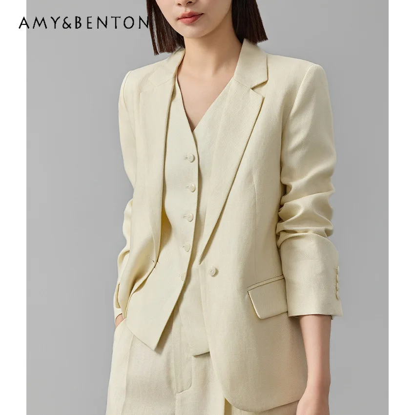 One Button Suit Jacket Slim Vest Wide-Leg Pants Three-Piece Sets Women Spring and Summer New Commuter Style Professional Outfits