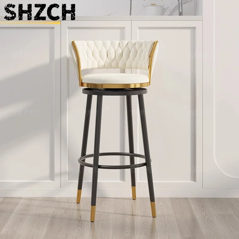 Luxury Flannel Bar Stool Modern Kitchen Chair Swivel Counter Stool Minimalist Cafe Seat Comfortable Home Bar Stool with Backrest