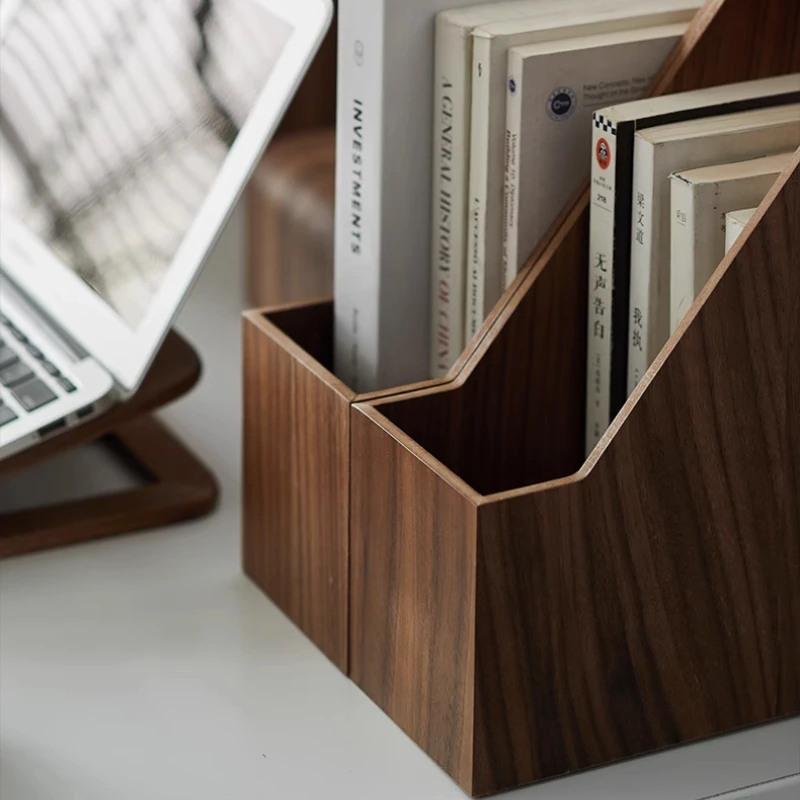 Japanese Style File Box for Office Desktop Storage Frame Black Walnut Veneer Book Shelf Saving Space Desktop Organizer - Image 4