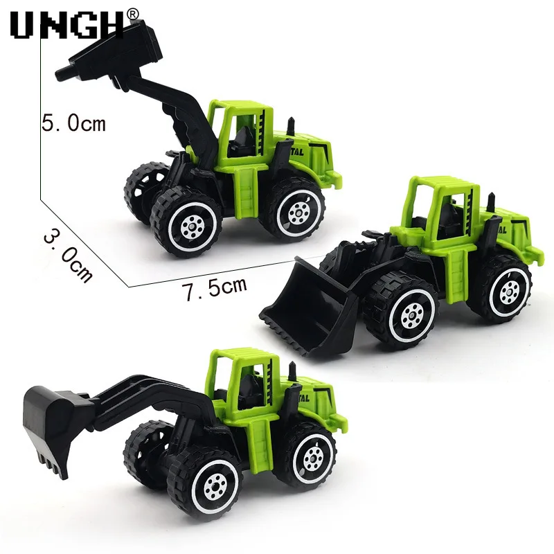 UNGH 3pcs/set Mini Inertial Pull Back Engineering Car Metal Vehicle Truck Model Educational Toy for Children Boy Birthday Gift