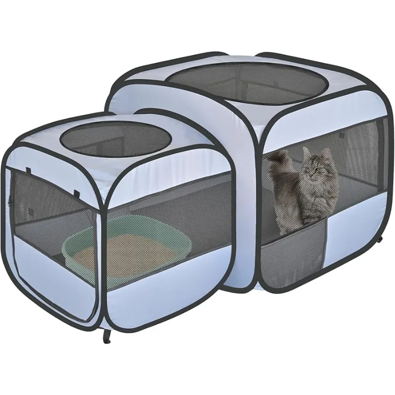 

Pop up Portable Cat Playpen 2-in-1 Dog Playpen, No Assembly Need, Pet Cat Dog Tent Crates Kennel Cage, Cats Enclosure for Kitten