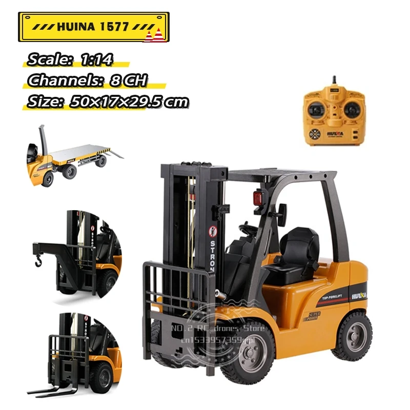 Huina 577 1:14 RC Alloy 3 in 1 Forklift Simulation Lifting Crane Electric Moving Toy Engineering Vehicle Model Gift for Children