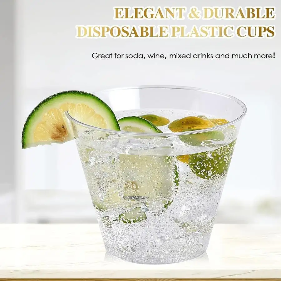 200 Count 10 Ounce Clear Heavy-Duty Disposable Plastic Tumblers, Crystal Clear Cocktail Cups For Wedding Reception, Thanksgiving