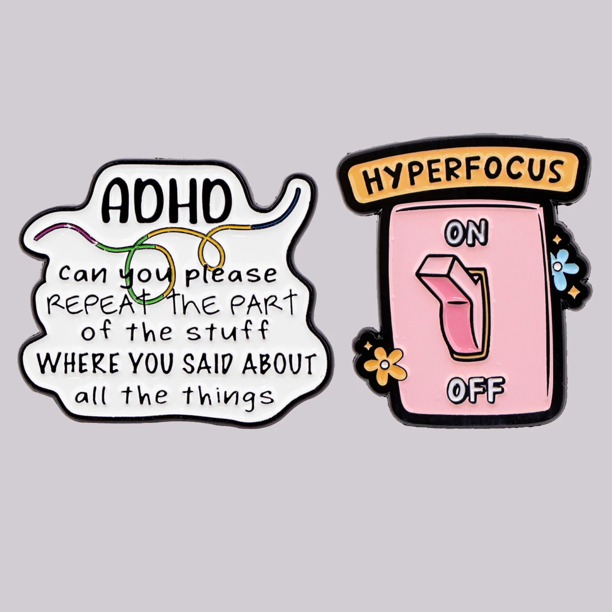 Pin esmaltado "On/Off Switch", broche de concientización sobre el TDAH, alfileres de solapa, insignia, accesorios de ropa, joyería divertida, regalo para amigos