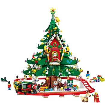 2022 new 88013 Christmas tree 2100pcs winter village train Santa Claus Elk New Year building block kits children&#x27;s toy gifts