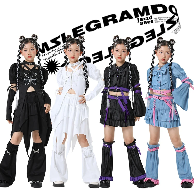 2025 Nieuwe Meisjes Groep Prestaties K-pop Outfits Kids Jazzdans Kostuum Kinderen Ballroom Dans Kleding Street Wear XS 9851