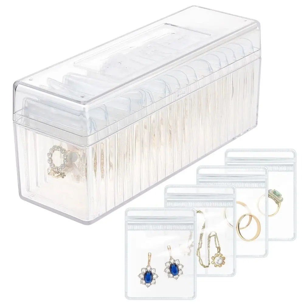 Acrylic Jewelry Box Portable Anti Oxidizing Jewelry Organizer Dustproof with 20 PVC Zipper Bags Storage Bag