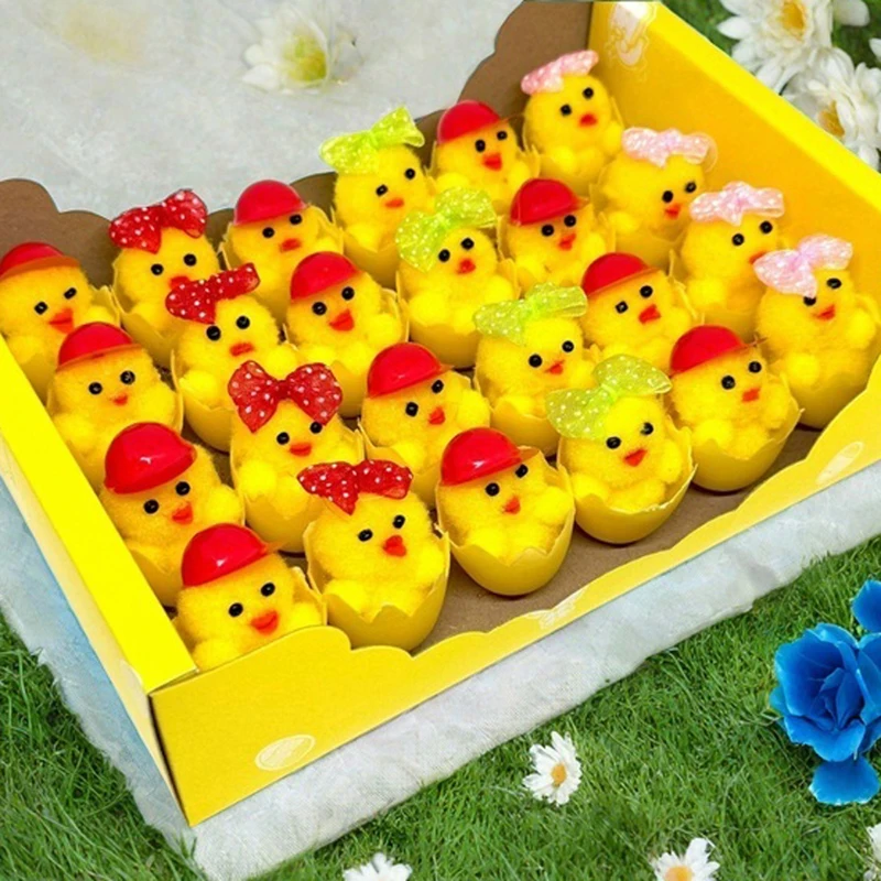 24 Pcs Easter Chick Ornaments Cute Baby Chick Toys Desk Decor Tiered Tray Decorations Set for Home Holiday Party