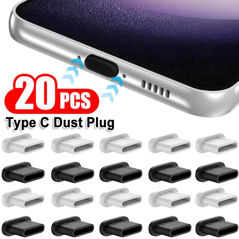 20-1Pcs USB Type-C Dust Plug USB Charging Port Protector Silicone Anti-dust Plug Cover Cap for IPhone Samsung Xiaomi Dust Caps
