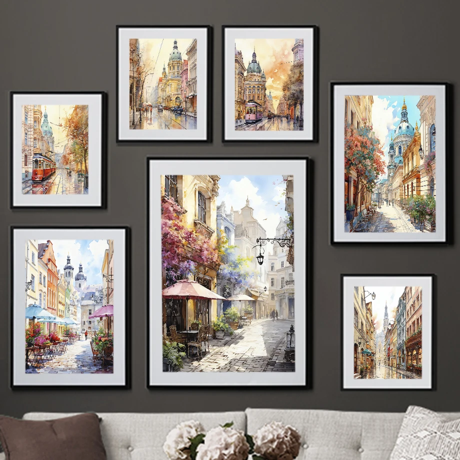 

Vienna Cityscape Travel Return To The Ancients Watercolor Illustration Fashion Wall Art Canvas Painting Nordic Poster Room Decor
