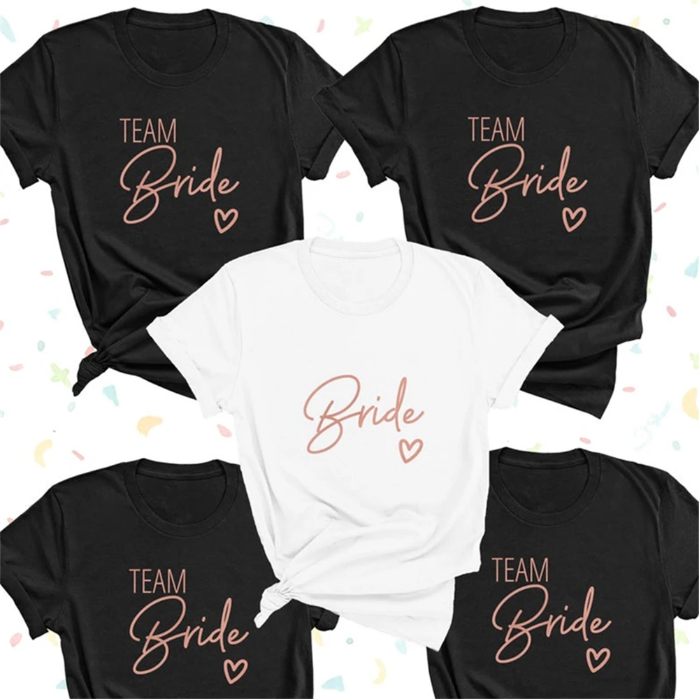 

Team Bride Love Heart T Shirt Aesthetic Bridesmaid Bride Squad Evjf Tee Shirt Casual ladies basic O-collar Short Sleeved T-shirt