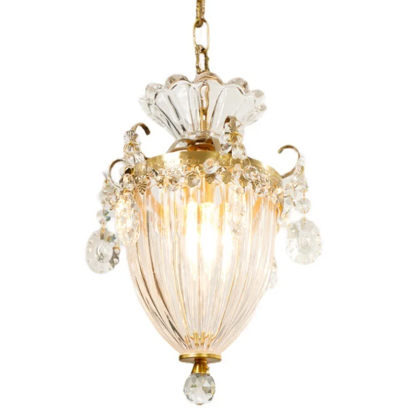 

French retro light luxury bedroom bedside chandelier aisle balcony background wall crystal