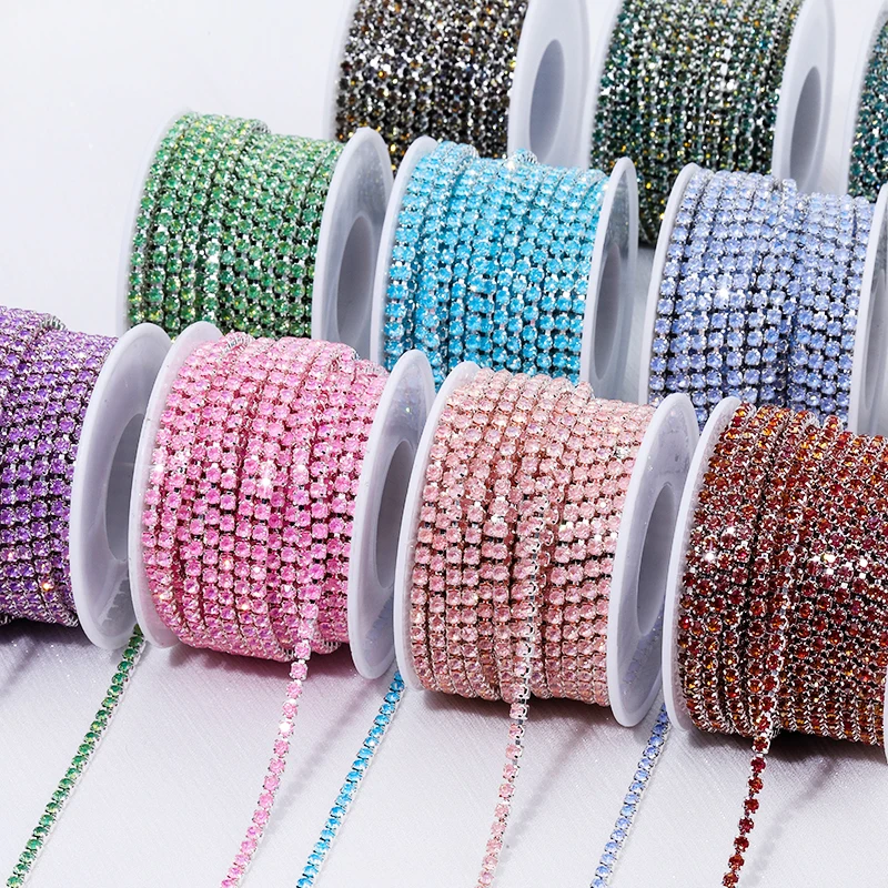 10 Yards/roll SS6/SS12 Mocha AB Crystal Rhinestone Decoration Trim Cup Chain Diamond Decoration Applique Crystal Trim for Dress