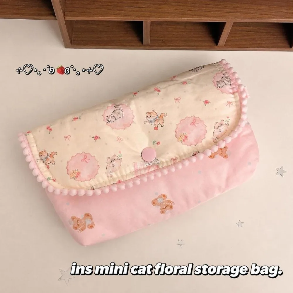 Japanese Butterfly Cat Print Pencil Case Large Capacity Flap Button-down Pen Bag Multifunctional Stationery Pouch Gift